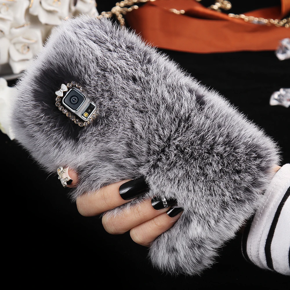Luxury Real Rabbit Fur Case For Samsung Galaxy S5 Fluffy Furry Diamond