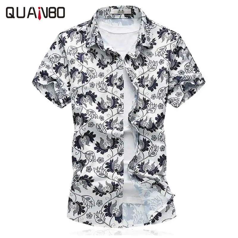 

High Quality Men's Floral Print Shirt Plus Size Short sleeve shirt Men Mercerized cotton Elastic Male Hawaiian Casual Shirts 6XL