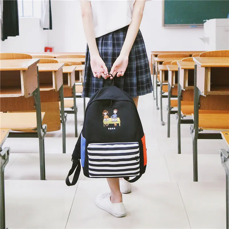Menghuo School Backpacks for Teenage Girls Emboridery Women Canvas Backpack Female Cute Japan and Korean Backpack Travel BagsUQPC7053