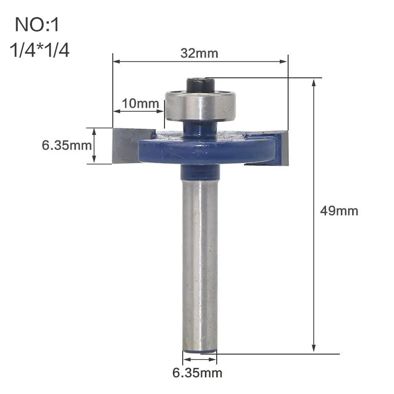 1 шт., 1/4 хвостовик, Т-образные подшипники, деревообрабатывающий фрезерный станок промышленного класса, деревообрабатывающий инструмент, фрезы для дерева - Длина режущей кромки: NO1