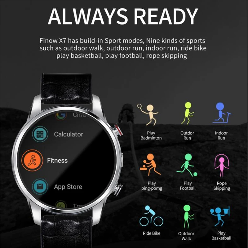 FINOW X7 смарт часы 1 39 дюймов MTK6739 четырехъядерный 3 ГГц Android 7 4G SmartWatch 600 мАч 2 0