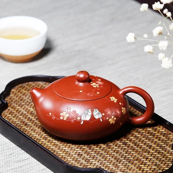 

200ML Yixing Zisha Teapot Famous Hand Painted Flower Bird Pattern Raw Ore Purple Clay Pot Home Black Tea Kettle Drinkware Gifts