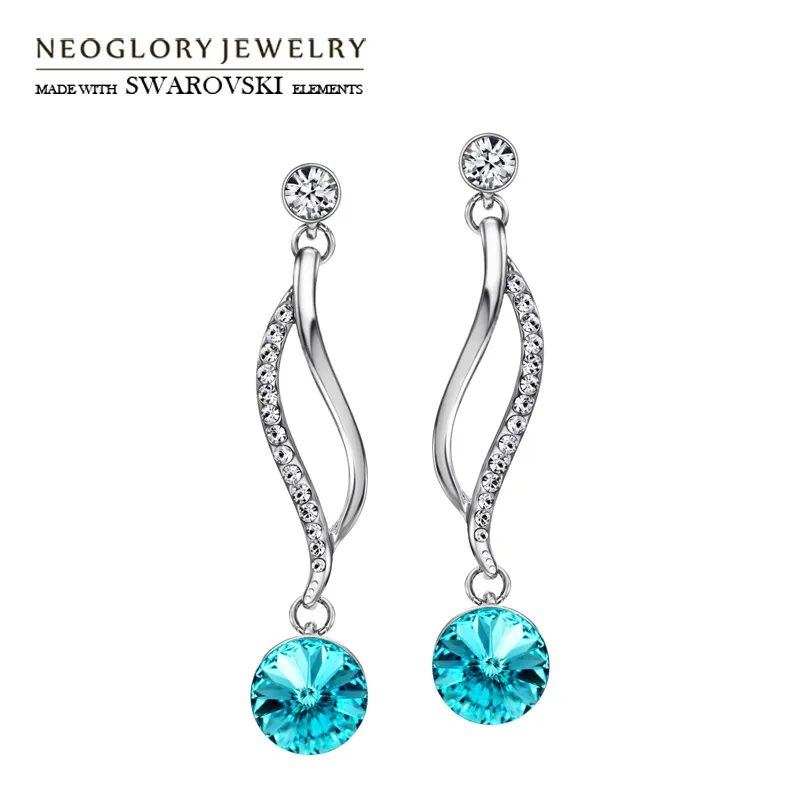 

Neoglory Austria Rhinestone & Czech Rhinestone Dangle Long Earrings Colorful Fashion Elegant Round Stone Women Wholesale Gift