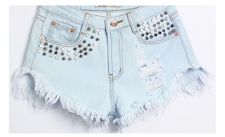 2017 European station Europe and the United States new rivets rivets irregular cat to be side cowboy high waist pants shorts hot pants (10)
