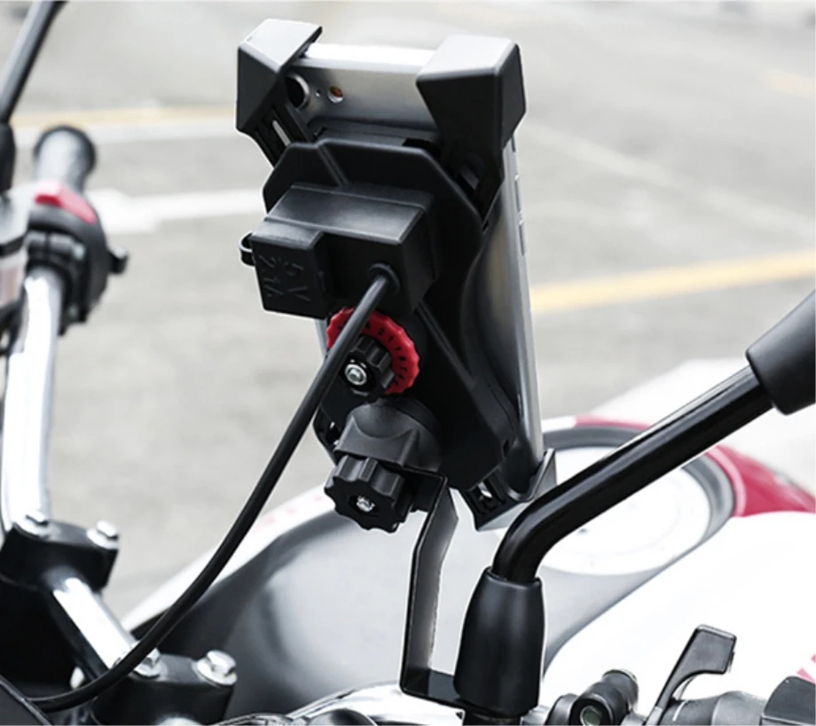 

12-24V Universal Motorcycle Riding Rearview Mirror Cell phone Holder USB Charging Four-Claw Fixed Motorbike Handlebar Bracket