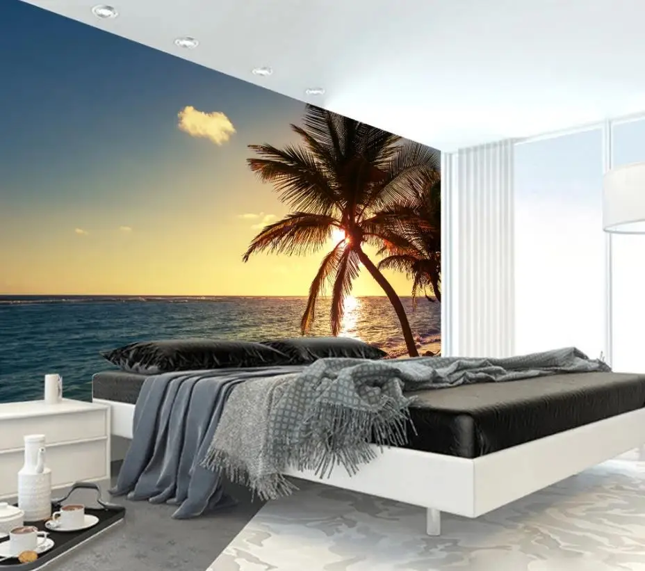 

modern living room wallpapers Sea sunrise sunset seashore coco island landscape background wall