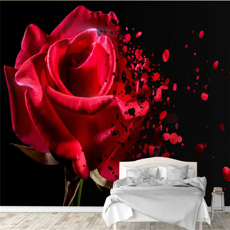 

Custom 3D Flower Wallpapers Murals Romantic Red Rose Wall Papers Beautiful Flowers Photo Murals Non-woven Living Room Home Decor