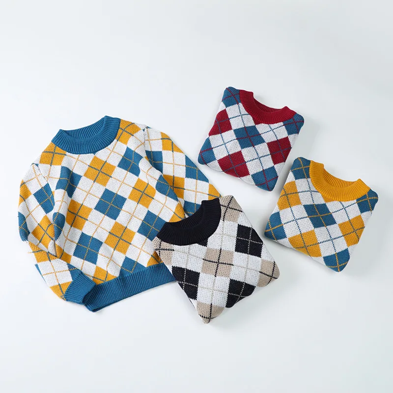

Boys Girls Sweater 2018 Autumn Winter Children Clothing Knitted Pullover Plaid Sweaters Boys Clothes Kids Tops 5 6 8 10 12 Years