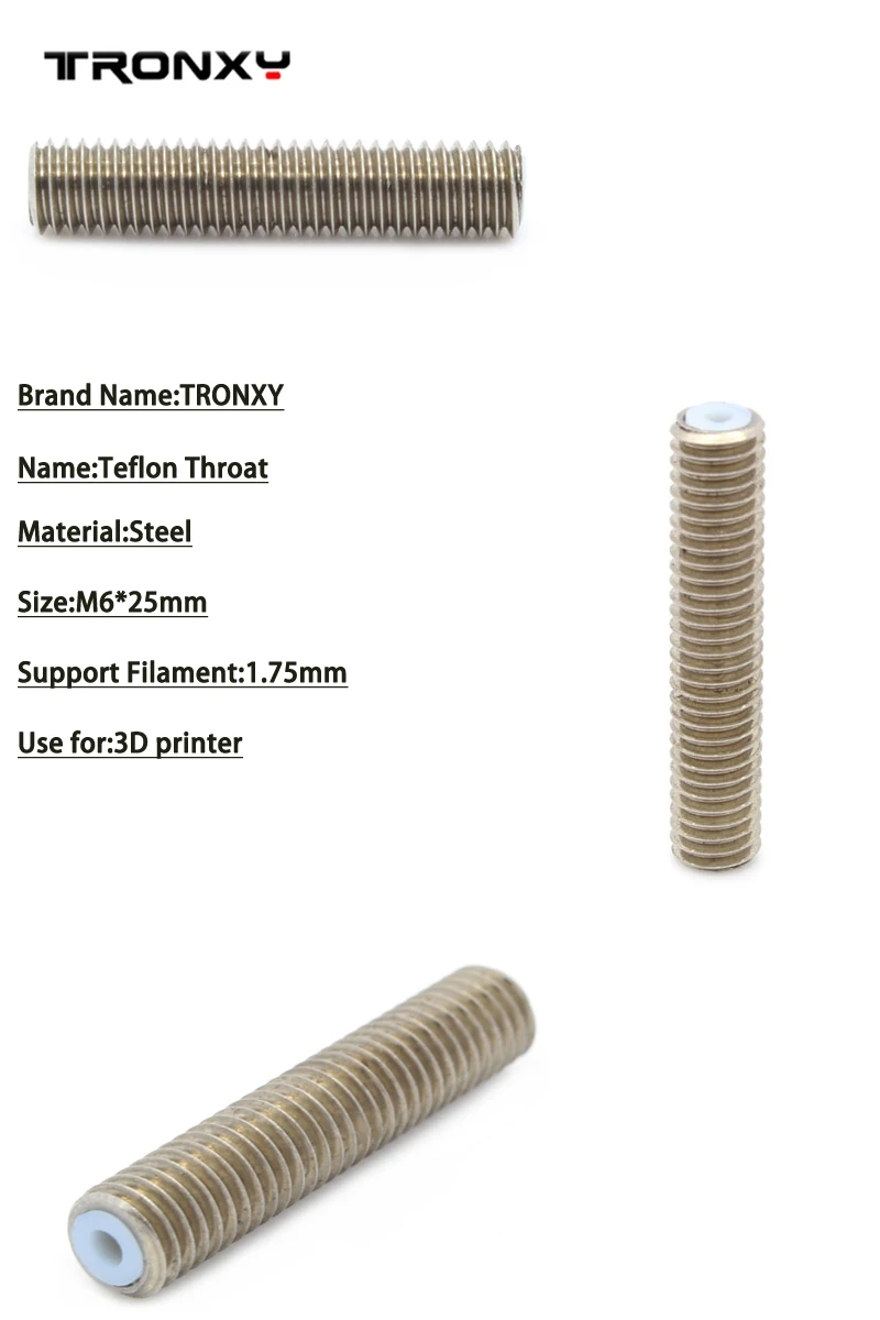 Tronxy 3D принтер экструдер M6 * 25 мм труба с резьбой 5 шт./лот тефлон горло impressora 3d prusa i3