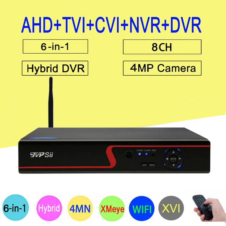 

4MP,1080P,960P,720P, Surveillance Camera Red Panel Hi3521A 4MN 8CH 6 in 1 WIFI XVI TVi CVI NVR AHD DVR Free Shipping