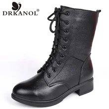 DRKANOL/Ботинки martin из натуральной кожи размера плюс 35-41 женские мотоциклетные ботинки осенне-зимние черные женские ботинки до середины икры на квадратном каблуке