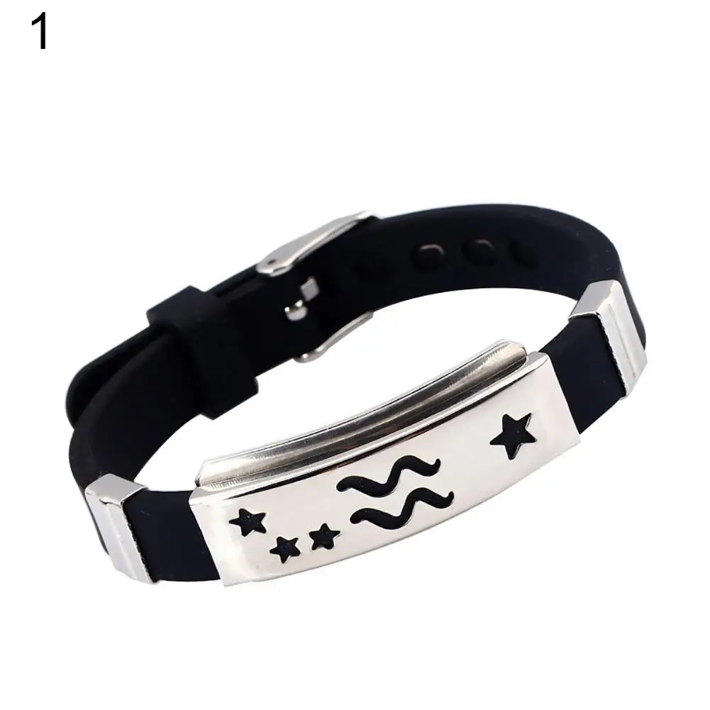 

Clasp Cuff Bracelet Men's Horoscope Stainless Steel Silicone Wristband Bangle