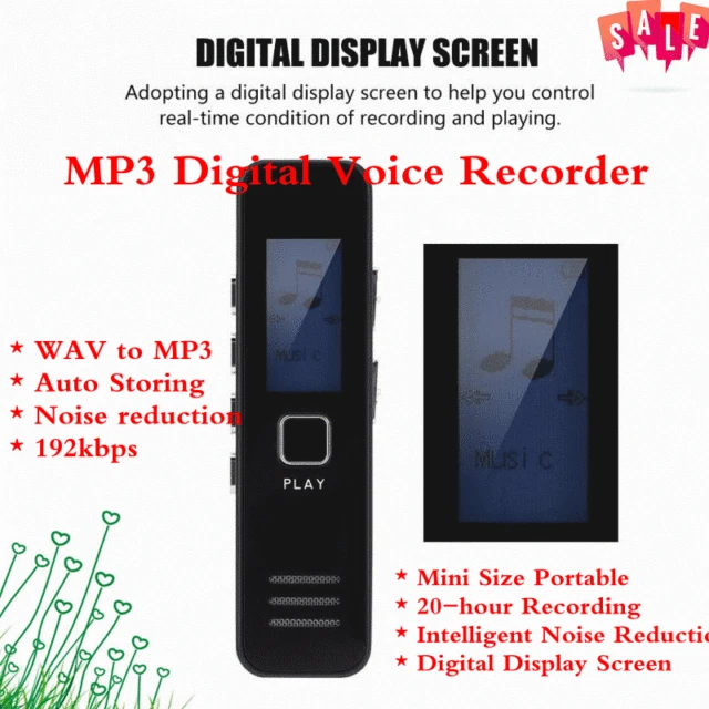 Mini Digital Voice Recorder 192kbps 20-hour Recording MP3 Playing Voice Recorder Support 32GB TF Card WAV to MP3 gravador de voz