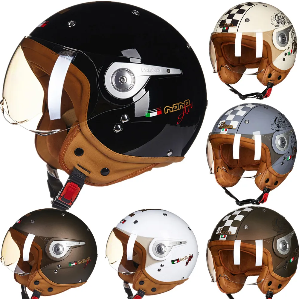 

BEON 110A Motorcycle Electric Car Scooter Helmet Summer Half Helmet Fashion Harley Helmet Ear Protective Removable B110 Visor