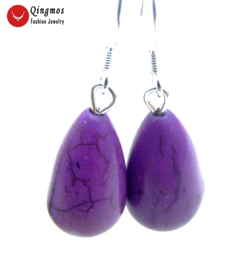 

Qingmos Drop Purple Earrings for Women with 10*16mm Turquoises Gem Stone Beads Dangle Silver S925 Hook Earring Fine Jewelry-e384