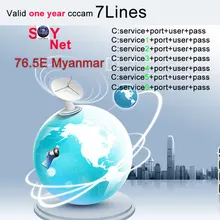 Cccam 76.5E Myanmar 7 Cline 1 Year Europe Server 7lines HD Italy Spain Arabic Cline For  DVB-S2 Satellite