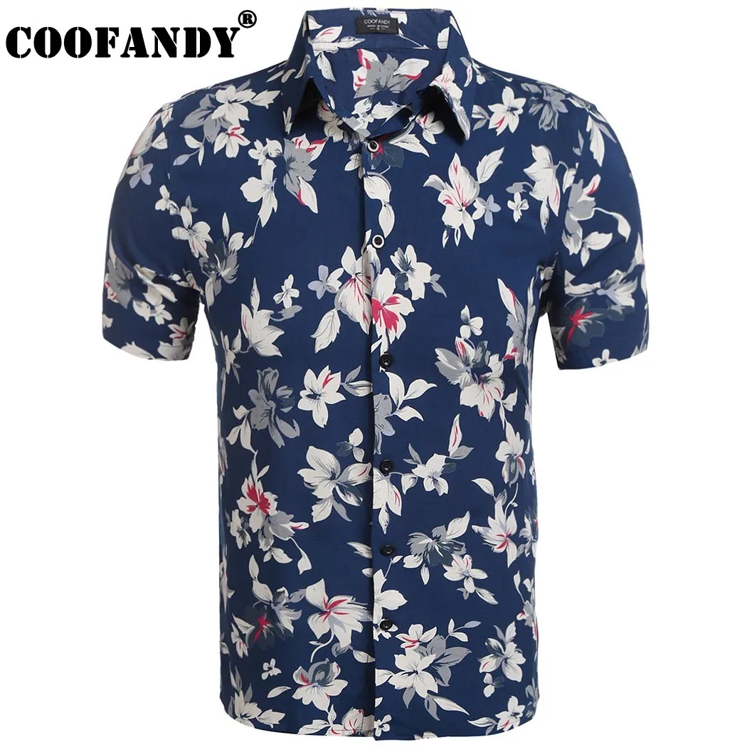 COOFANDY Mens Casual Short Sleeve Floral Print Button Down Shirt in