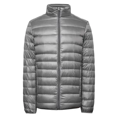 Мужская осенняя куртка, ультра легкая тонкая куртка на 90% белом утином пуху, Повседневная переносная весенняя куртка для мужчин, пуховая парка, Размер 4XL 5XL - Цвет: Серый