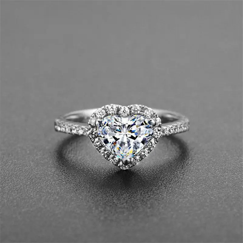 

Fashion Crystal Heart Shaped Wedding Rings Women's Zircon Engagement Crystal Rings Silver Jewelry