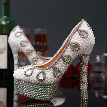 2015 neue Ankunft Strass Perlen Braut Hochzeit Schuhe Diamant Bling Frauen Plattform High Heels Sexy Abend Kleid Pumpen