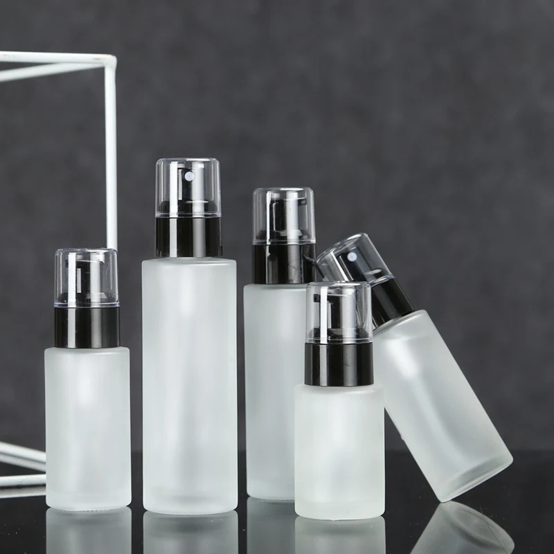 

20ml 30ml 40ml 50ml 60ml 80ml 100ml Beauty Spray Lotion Pump Glass Emulsion Bottle Black Plastic Cap Cosmetic Containers Bottles