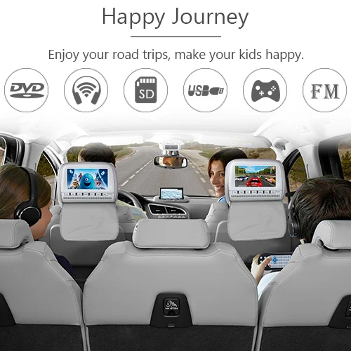 9 inch Car Headrest DVD Player 1080P Video Monitor Leather Cover Black IR Wireless Headphones Touch Screen (5)