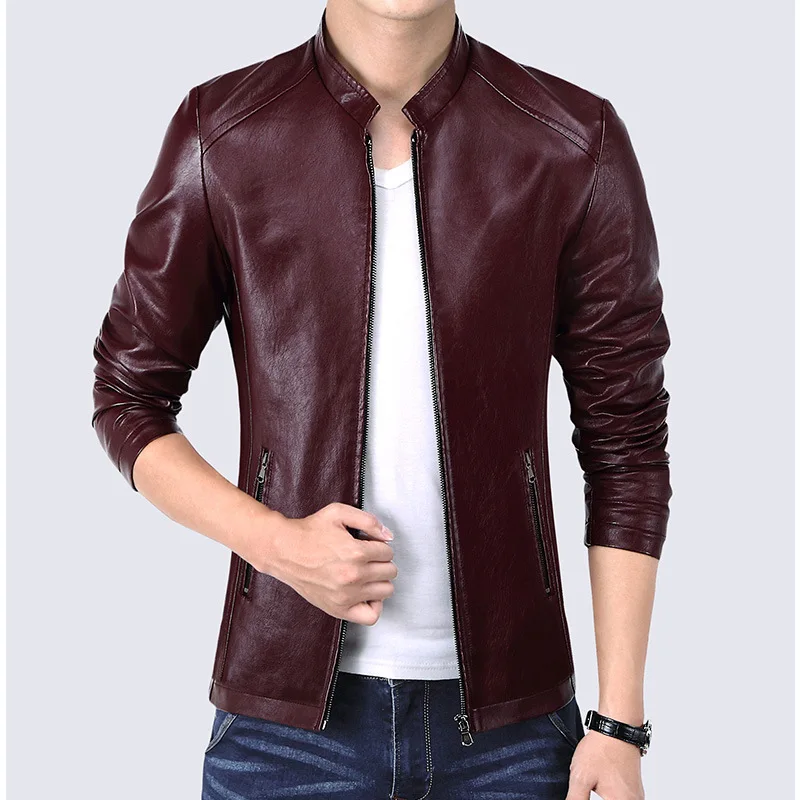 

HO 2019 spring new men's leather jacket youth collar PU leather