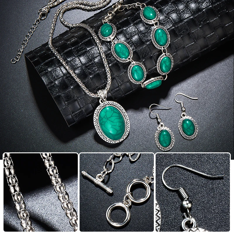 SHUANGR винтажный набор стильной бижутерии кулон из натурального камня Подвеска для сережек и ожерелья браслет для женщин Свадебные украшения