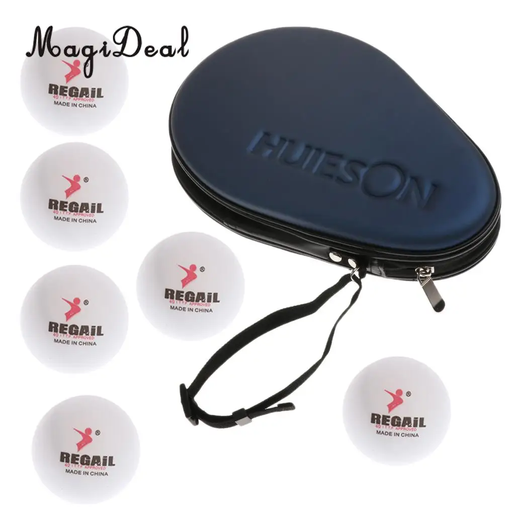 MagiDeal Waterproof Shock-proof Table Tennis Racket Paddle Bat Hard Case Cover Hold 2 Bats With 6 Pieces White Practice Balls 