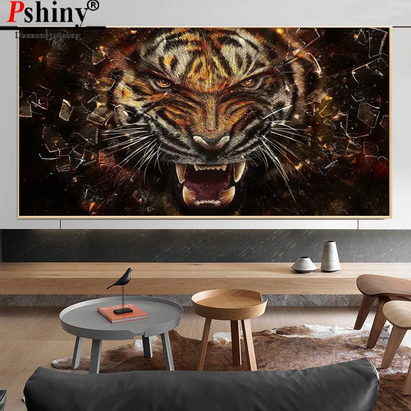 PSHINY DIY 5D алмазная вышивка распродажа Свирепый тигр животное картина стразами