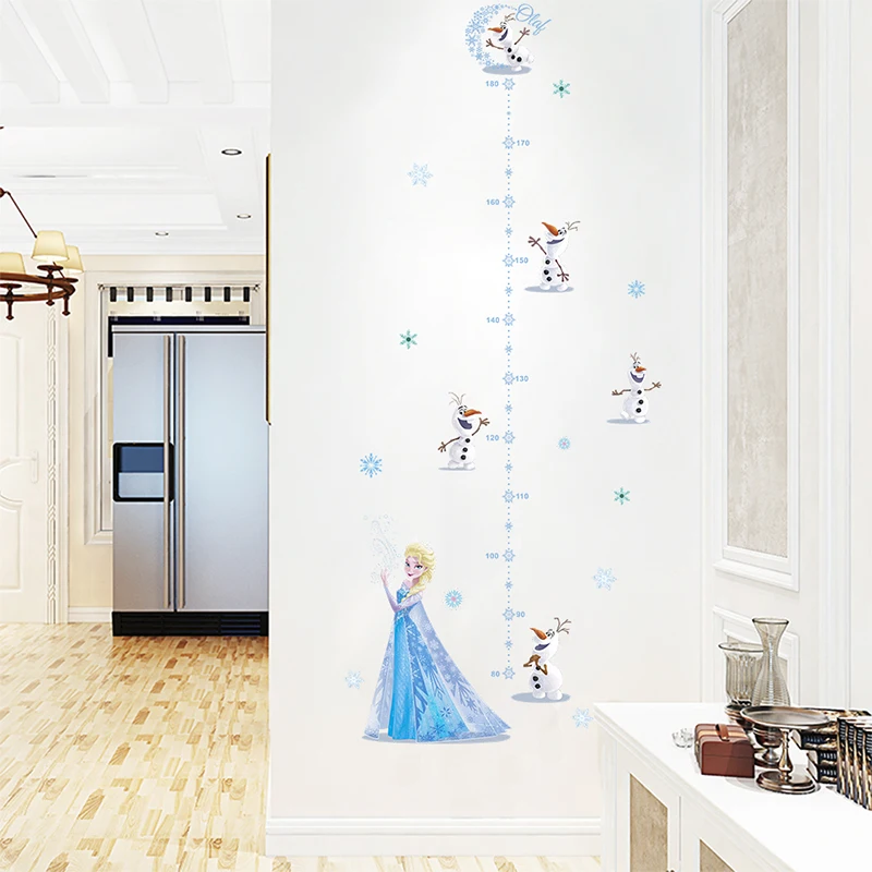 Cartoon Olaf Elsa Wall Stickers For Kids Room Home Decoration Frozen Decal Anime Movie Mural Art Growth Chart For Height Measure