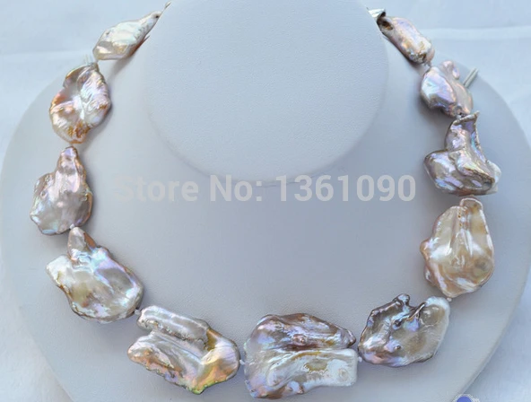 

00271 Rare HUGE lavender baroque keshi Reborn necklace