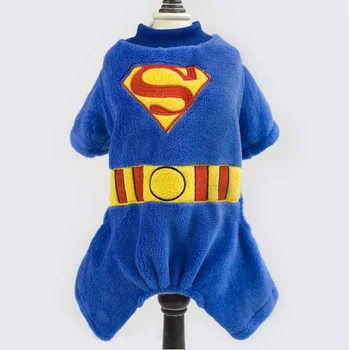 

A208 New Fashion Warm Puppy dog superman costume Apparel Clothes dog Jumpsuit Hoodie Coat four legs Pet Dog clothes
