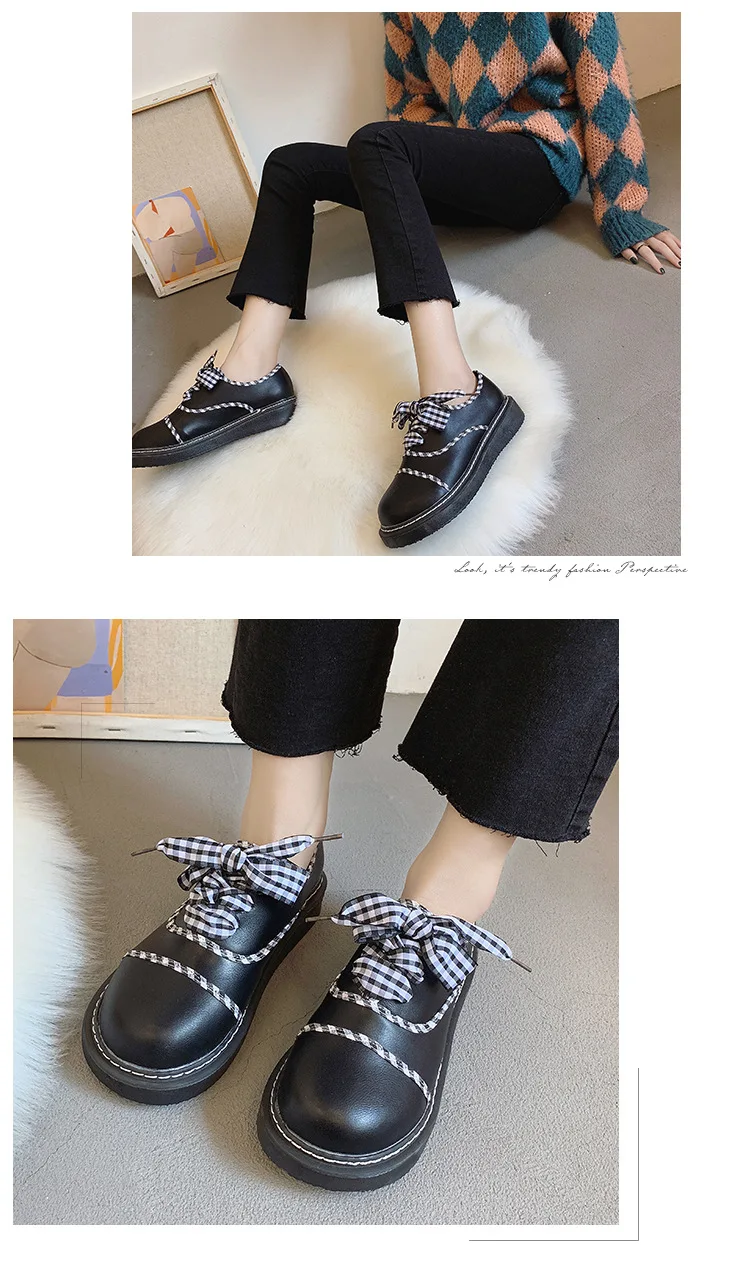 Женские тонкие туфли в британском студенческом стиле Туфли с круглым носком на плоской подошве в стиле Харадзюку; модная женская повседневная обувь с закрытым носком