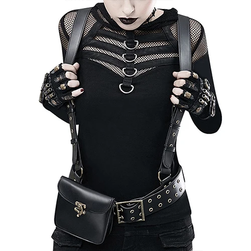 Norbinus, дизайнерский женский рюкзак в стиле стимпанк из искусственной кожи, рюкзаки для женщин, готические сумки на плечо, мотоциклетные поясные сумки - Цвет: Black