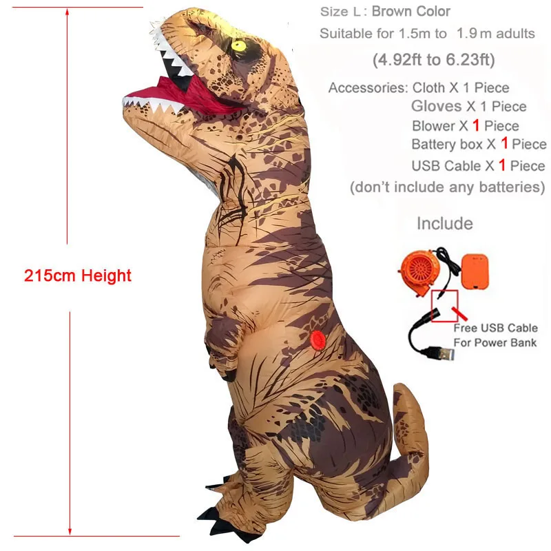 Надувные костюмы динозавров для детей, девочек, мальчиков, взрослых, маскарадный костюм T-Rex, Пурим, динозавр, костюм на Хэллоуин для детей, костюм животных - Цвет: Adult t rex Brown 1