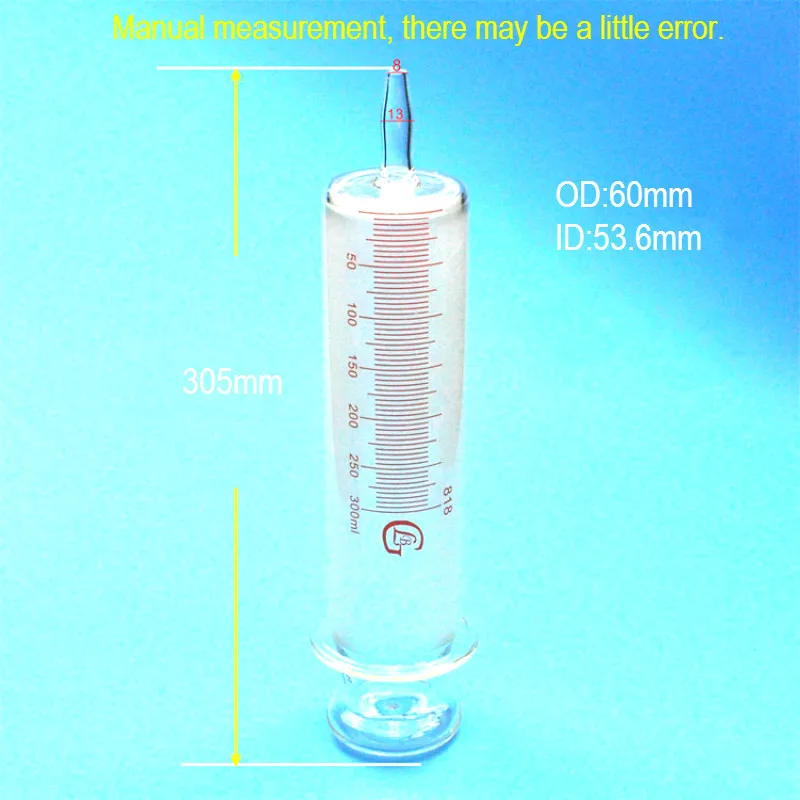 Большой стеклянные шприцы 300 мл со стеклом Калибр/Рур замки Калибр стекло клизма колбаса устройства экстрактор для образцов инжектор 300cc