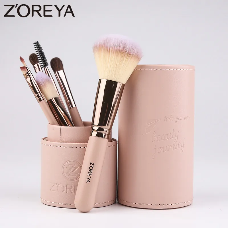 

Zoreya Brand 7Pcs Daily Use Makeup Brush Set High Quality Synthetic Hair Powder Eye Shadow Lip Brushes With Make Up Holder