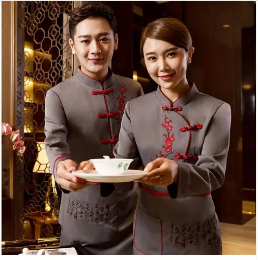Hotel Working Clothing Autumn/Winter Women Chinese Restaurant Waitress Uniform+Apron Set Men High Quality Style Workwear | Тематическая