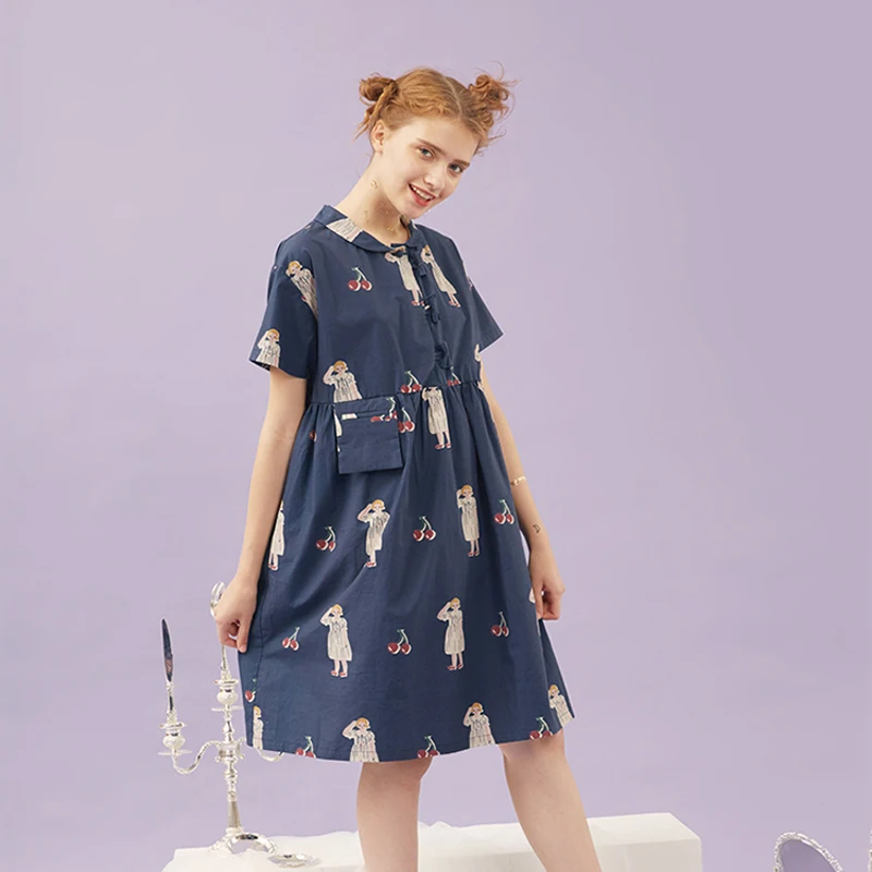 

Original Fashion Summer New Chiffon Women Long Shirt Dress Short Sleeve Bow Pockets Ladies Loose Blouse Top Girl Prints
