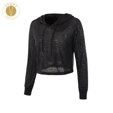 Прозрачные Укороченные спортивные худи-Для женщин зимние Бег свободный крой пикантные сетчатые досуг короткий свитер с капюшоном Толстовка пуловер Топ