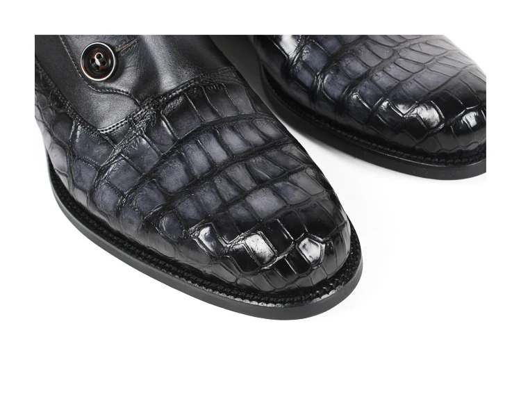 VIKEDUO/черные ботинки из крокодиловой кожи с круглым носком; Мужские ботинки в стиле пэчворк, сделанный вручную с патиной из коровьей кожи; сезон осень-зима; Ботильоны на молнии с пуговицами
