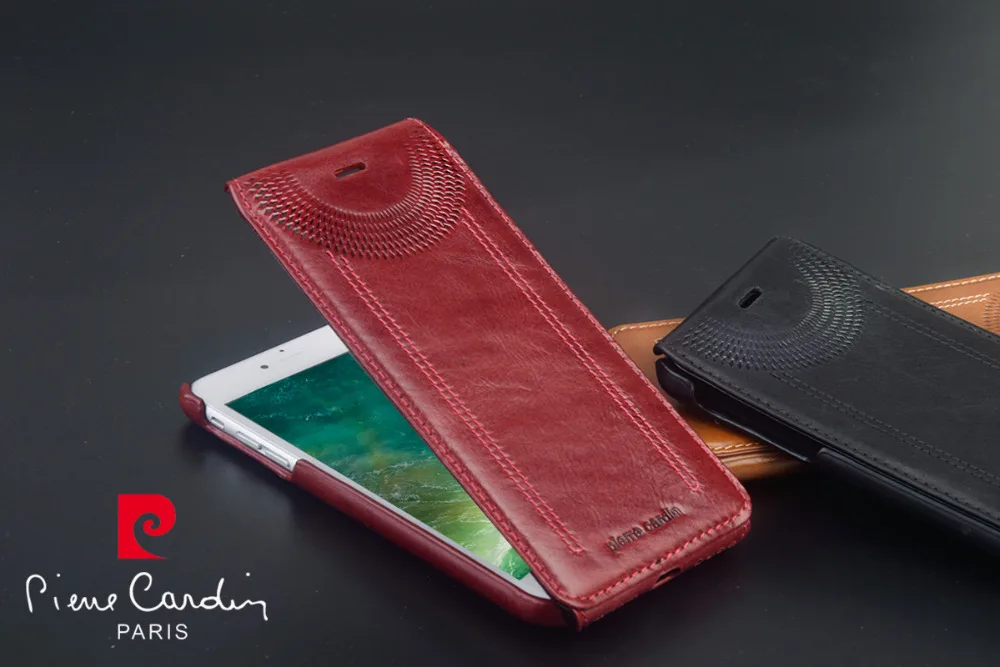 

Pierre Cardin Genuine Leather Hard Flip Open Up and Down Cover Case For Apple iPhone 7 Plus Free Shipping