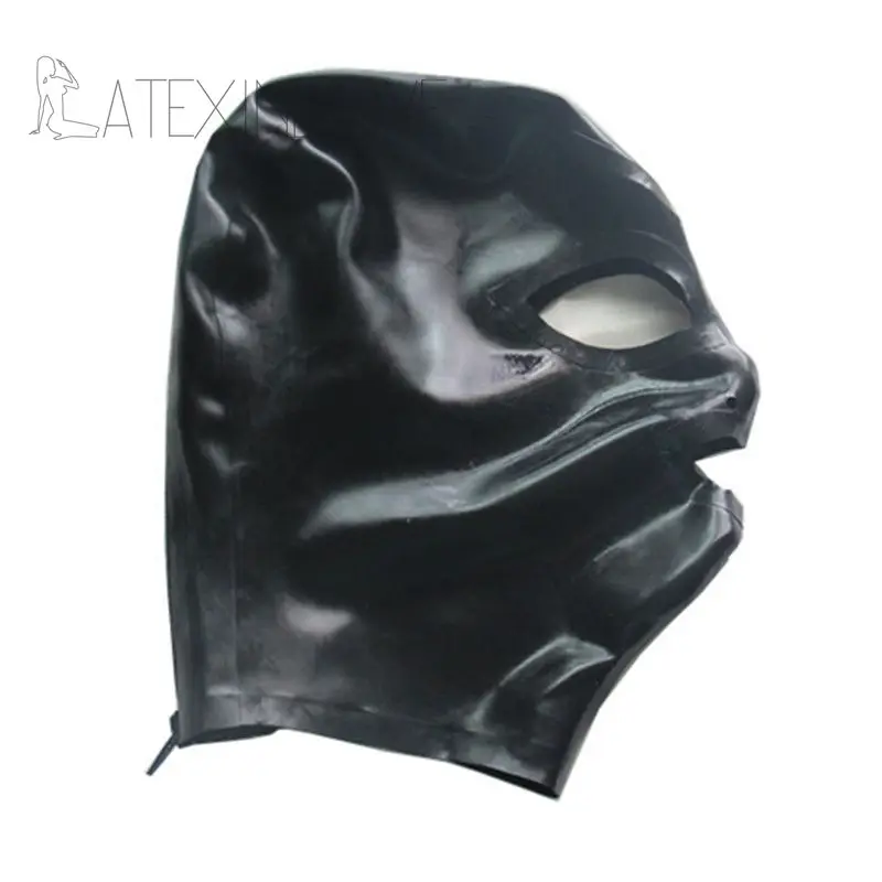 Sexy Full Face Natural Latex Hood Mask with Back Zipper
