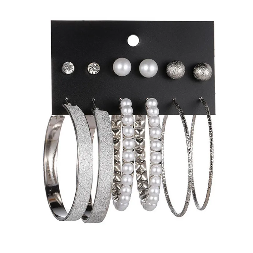 2019 New Fashion Women Girls Multiple Of Creative Diamonds Pearl Matte Large Circle Earrings Ladies Jewelry #E01 (5)