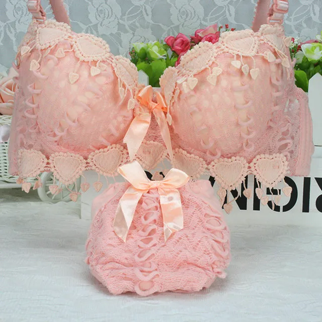 Hot Sale Women Underwear Set Cotton Bra Panty Set Brand Embroidery Tassel Sexy Lingerie Brassiere Sets Push Up bra brief sets Pink