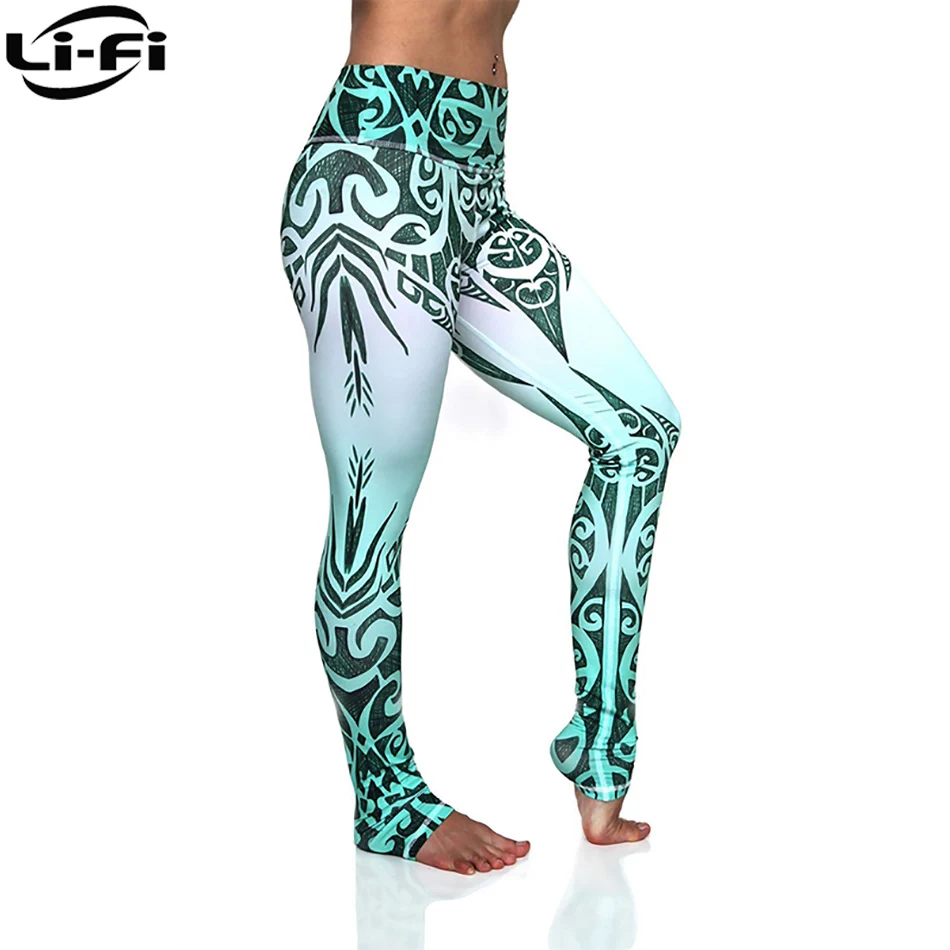 

LI-FI Green Fitness Sport Leggings Tights Slim Running Sportswear Sports Pants Women Yoga Pants Quick Drying Training Trousers