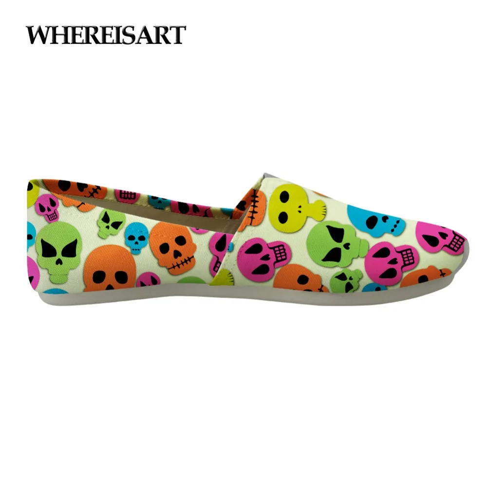 

WHEREISART Women Flats Shoes High Quality 3D Colorful Skull Printed Fashion Ladies Loafers Casual Comfortable Light for Female