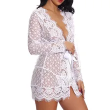 SAGACE, модная женская ночная рубашка, кружевное сексуальное нижнее белье в полоску, халат с поясом, одежда для сна, для девушек, полый, перспективный, супер сексуальный, Apr09