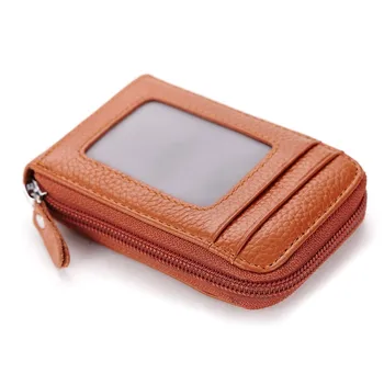 

Leather Credit ID Card Holder Men Women Zipper Wallet Multi-card Position Genuine Leather Business Unisex Card Wallet Coin Bags
